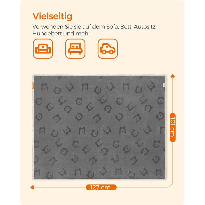 Водонепроникний плед для собак Feandrea, Sherpa Fleece, 127 x 101 см, сірий - захист дивану для тварин