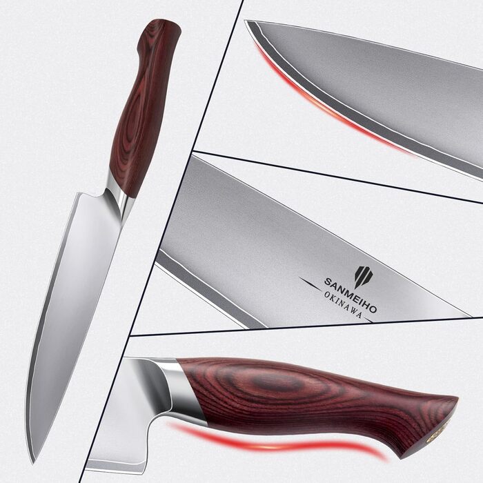 Ніж кухарський SANMEIHO Kochmesser 20 см, професійний, японський, сталь 10Cr15MoV (5 шарів), ручка Pakka-Wood, серія OKINAWA