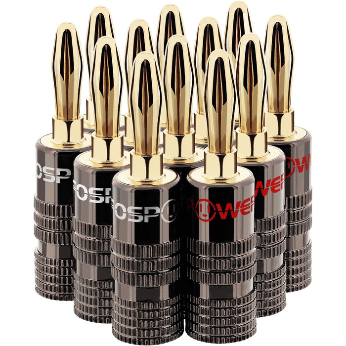 Bananenstecker FosPower для акустичних кабелів: 24K позолота, High-End, 2 пари (4 шт.) - для сабвуферів та стінних панелей