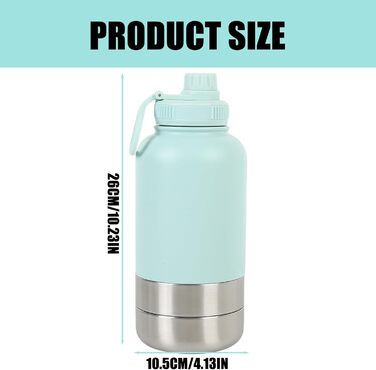 Термофляга для собак 950 мл 3-в-1 з мискою та водопоєм, з нержавіючої сталі, для подорожей та активного відпочинку (Блакитний, L)