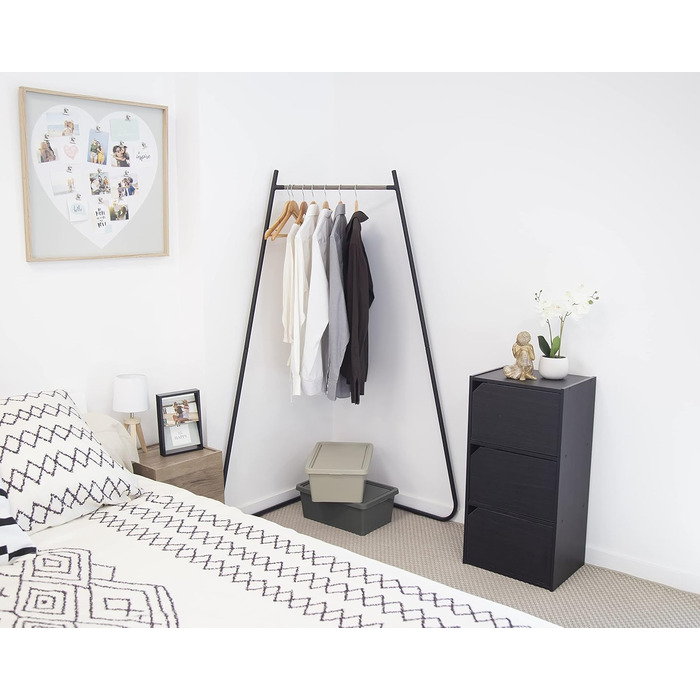 Iris Ohyama Stylish Clothes Rack, Ladder, Includes Hooks, Robust Frame, Non-Slip, For Bedroom, Studio, Closet, Space-Saving, Clothes Drying Rack, Easy Assembly, PI-O150 (Black, Folding)
