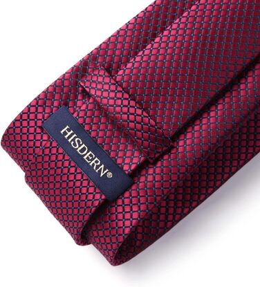 HISDERN Комплект краватки та нагрудного хустинки в клітинку для чоловіків, бургундський колір