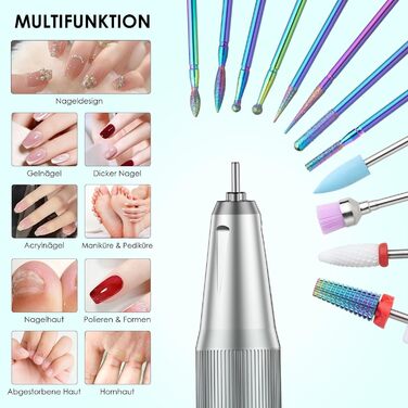 Електричний фрезер для манікюру та педикюру Profi Set 16 в 1 з LCD дисплеєм, 40000 об/хв, F/R, для гелевих нігтів, портативний, фіолетовий, блакитний, білий