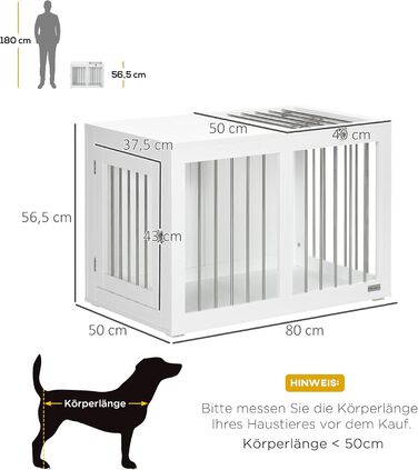 Клітка для собак PawHut, переноска для собак середніх порід, біла, 80 x 50 x 56,5 см