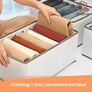 6-Piece Closet Organizer Clothes Storage - 7 Compartments Folding Drawer Organization System Clothes Storage Box for Pants, Jeans, Shirts, Sweaters, T-shirts (1 Pack)