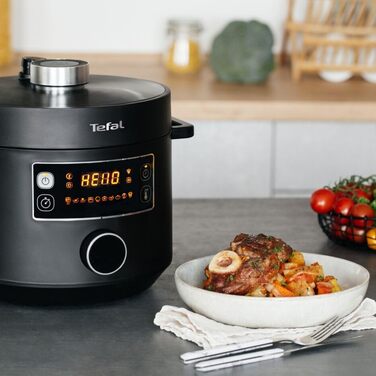 Мультиварка Tefal Turbo Cuisine 4.8л CY7548: швидка, 10 програм (приготування на пару, тушкування, смаження, су-від, рис), підтримання тепла, антипригарне покриття, чорна