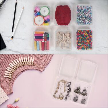 BELLE VOUS 24-Piece Set Small Storage Boxes Plastic Transparent Hinged Lid - 11.5 x 9.2 x 2.8 cm - Plastic Boxes for Small Beads, Pills, Jewelry, Screws, Sorting Box, Craft Supplies