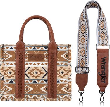 Сумка жіноча Wrangler в стилі вестерн, візерунок ацтеків, коричнева (ремінець як гітарний ремінь)