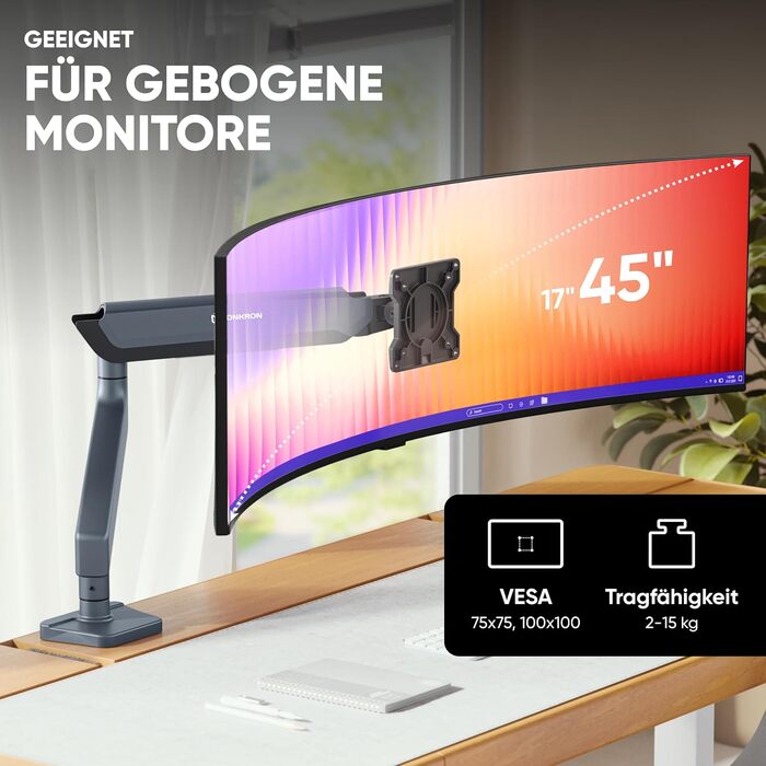 Кронштейн для монітора ONKRON G75-B (13-34 дюймів, до 12 кг, VESA 100x100), Графіт