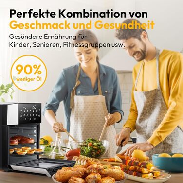 Фритюрниця повітряна 15л, мультифурна з конвекцією 1800W, 10 в 1, з нержавіючої сталі, чорно-срібна