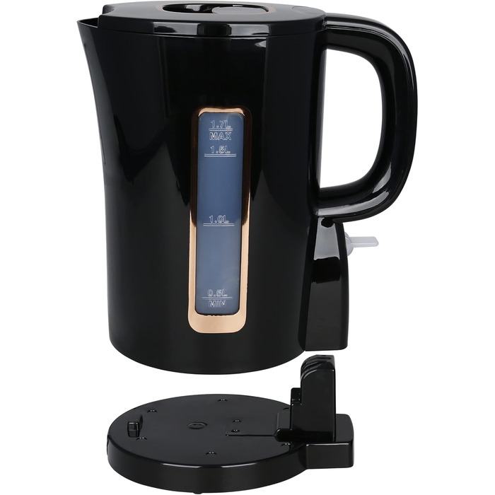 Електричний чайник Emerio WK-125130, 1.7 л, 2200 Вт, з нержавіючої сталі, без BPA, чорний/золотий