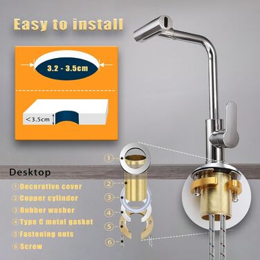 Кухонний змішувач водоспадом Ruimooto з 4 режимами, нержавіюча сталь, 360° обертання, високий тиск