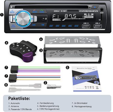 Автомагнітола CENXINY 1 DIN з Bluetooth, CD, RDS, FM/MP3, 2 USB для музики та зарядки, гучний зв'язок