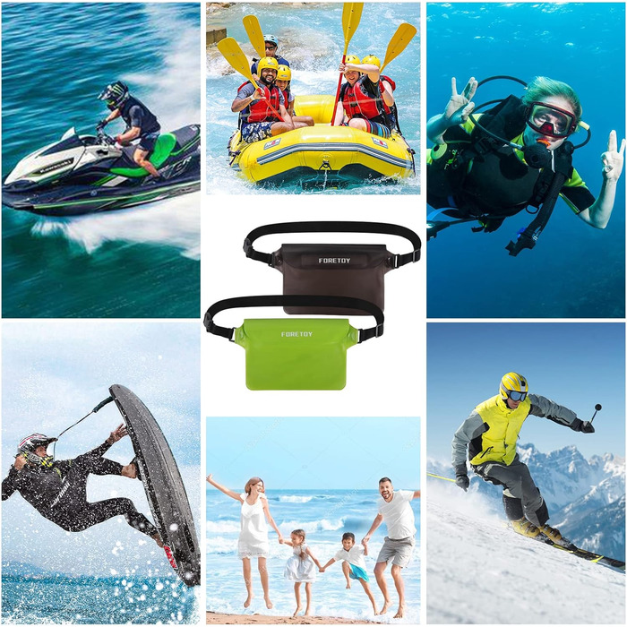 Водонепроникна сумка-чохол на пояс з регульованим ремінцем, IP68, для фотографії, водних видів спорту, пляжу, плавання, катання на човні (сірий + зелений)