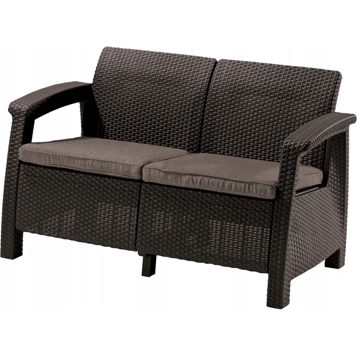 Садовий двомісний диван Keter Corfu Love Seat, коричневий, зі спинкою, пластик