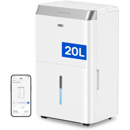 Dreo Електричний осушувач повітря 20л/24г - для приміщень 37 м², енергозберігаючий, тихий, з керуванням через App & Alexa, 3 режими, таймер, регулювання вологості, з відводом води, для спальні та ванної кімнати, білий