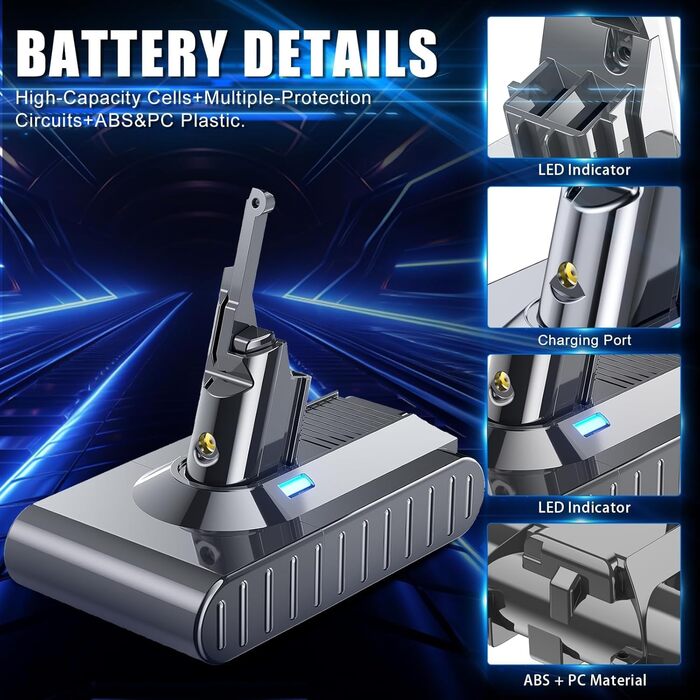 Замінний акумулятор BATTOOL V10 6000mAh для пилососів Dyson V10/SV12 (з фільтром та щіткою)