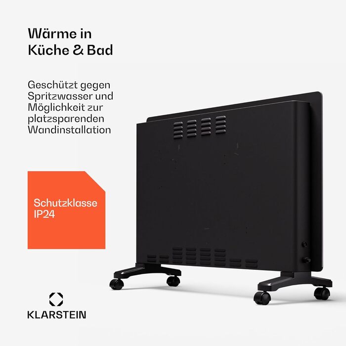 Klarstein Electric Heater, 1500 W Convector Heater, Freestanding & Wall Mounting, Energy-Saving Electric Heater with App Control & Castor Wheels, Electric Heater, Electric Radiator with Thermostat