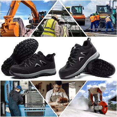 Черевики робочі чоловічі/жіночі, захисні, легкі, дихаючі, антиковзкі, з металевим підноском (чорні, 38 EU)