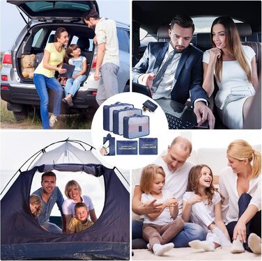 Органайзер для валізи AiQInu, набір 7 шт: кубики для пакування, органайзери для подорожей, сумки для одягу та взуття, темно-синій, одиночний