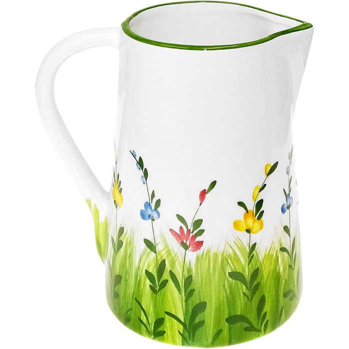 Handmade Italian Ceramic Pitcher Large, Jug with Wildflower Pattern, Pitcher with Handle Height 19 cm, Capacity 1.5 l