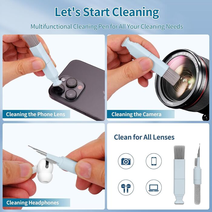 Набір для чищення клавіатури 12 в 1: очищувач екрану, клавіатури, телефону, MacBook, ПК (блакитний)