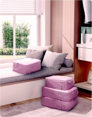 Органайзери для валізи ECOHUB (4 шт.) з мішком для одягу, набір екологічних пакувальних кубів для рюкзака та валізи, зелений/рожевий