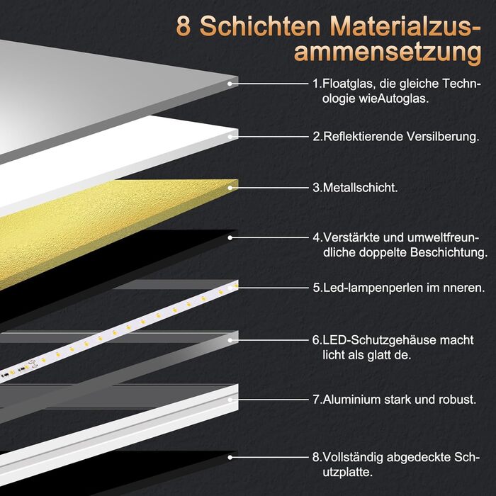 Дзеркало для ванної кімнати з підсвічуванням 50x70 см LED, з сенсорним вимикачем, срібне