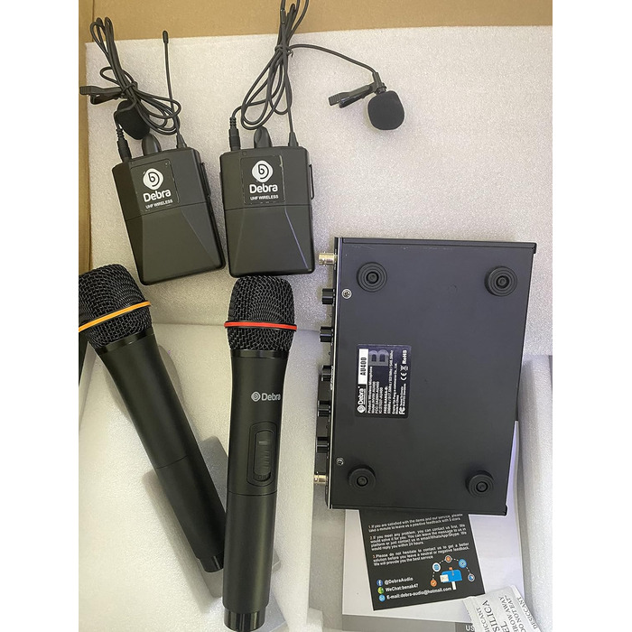 Debra 4-канальний UHF мікрофонний комплект, AU400: ручний, нагрудний, наголовний мікрофон для церкви, караоке, співу (2 ручні + 2 нагрудні мікрофони)