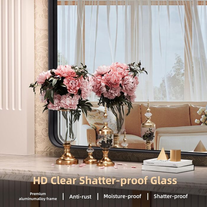 Дзеркало настінне Hasipu, 55x60 см, чорне, з глибоким рамочним дизайном для ванної кімнати, вітальні, коридору