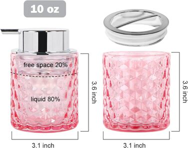 Pink bathroom accessory set made of glass, including a toothbrush holder, soap dispenser, and cup, a foaming soap dispenser, and a toothbrush holder, 3 pink bathroom cups for brush, toothpaste.