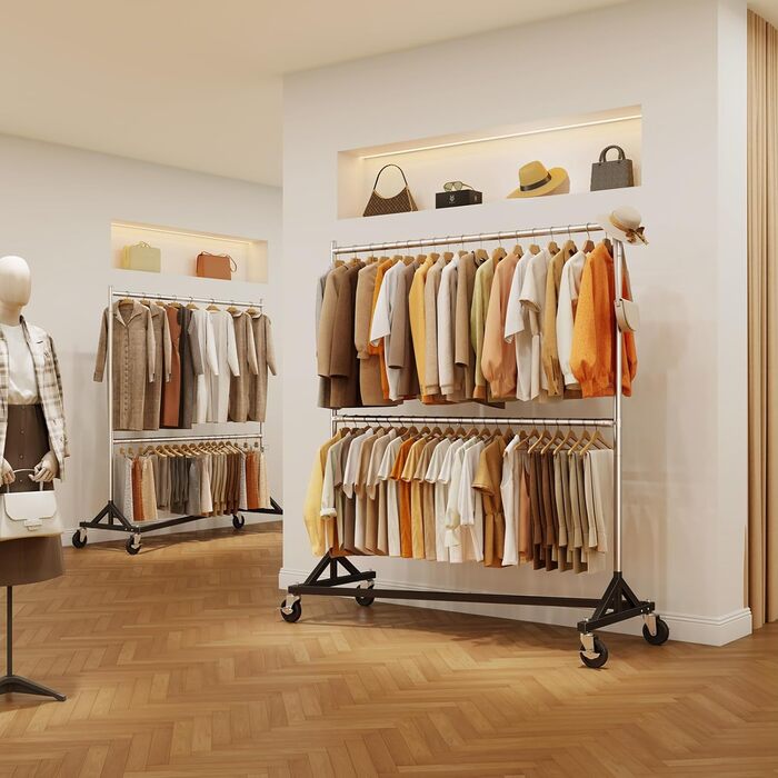 Комерційний вішак для одягу HOKEEPER на Z-підставці, вантажопідйомність 250 кг, міцний вішак для важких речей, регульована штанга для одягу на колесах, 58x159x220 см