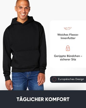 Чоловічий худі FM London Essentials Oversized — теплий прогулянковий худі з капюшоном, бавовняна суміш, чорний, розмір XL