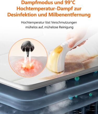 UWANT Теперішній пилосос для килимів, для диванів, килимів, м'яких меблів, мокрий/сухий пилосос з сильною потужністю всмоктування 12000Pa, 70dB (B200-білий-з щіткою для прасування)