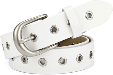 Жіночий шкіряний ремінь з металевою пряжкою для джинсів Dreess, ширина 1.1 см (M: 105 см, підходить для обхвату талії 85-94 см, колір: білий)