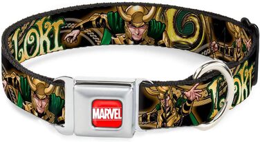Нашийник для собак Marvel Loki Universe Buckle-down, чорний/золотий/зелений, 22,9–38,1 см (9-15 дюймів), ширина 2,5 см