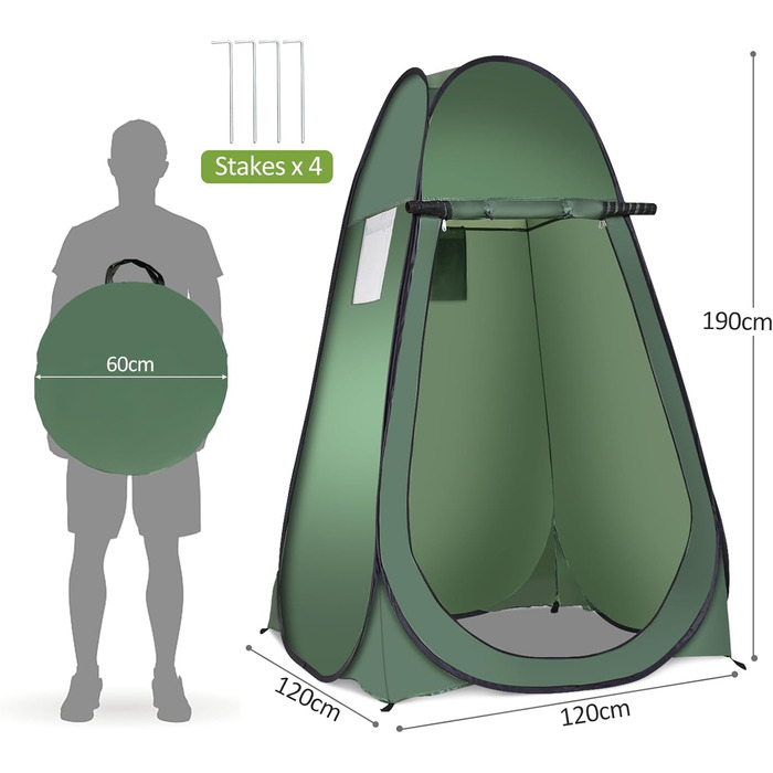 Намет для душу HOMASIS Pop up, зелений, 120x120x190 см - переносний, для кемпінгу, з кишенькою