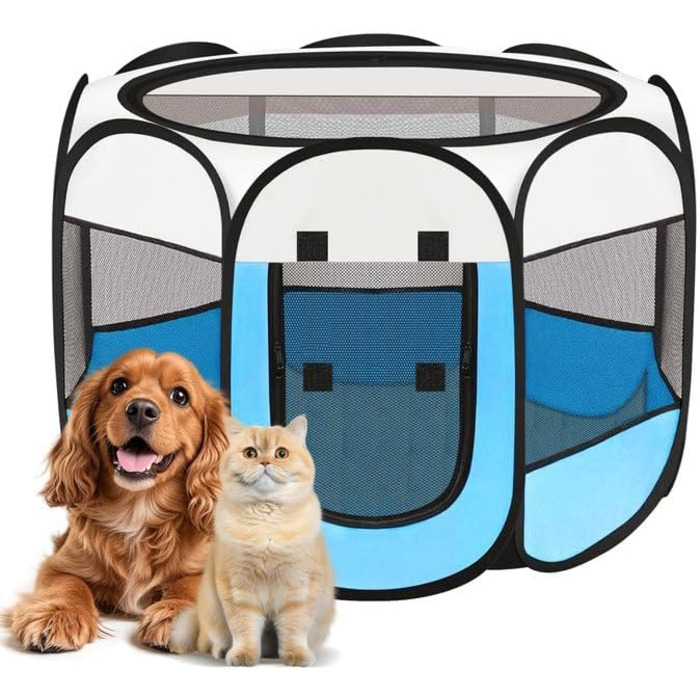 Клітка-загон для собак та котів, портативна, складна, для дому та вулиці, з дверцятами та блискавкою, Pop-Up, для кемпінгу