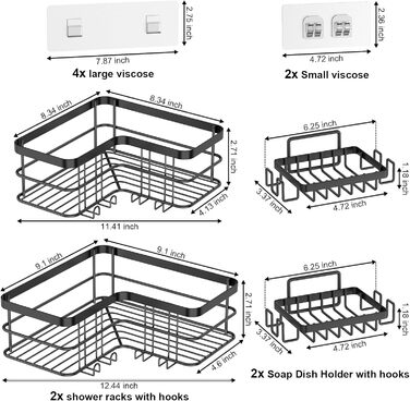 Набір з 5 полиць для душу Yazoni, самоклеючі, без свердління, нержавіюча сталь, чорний колір