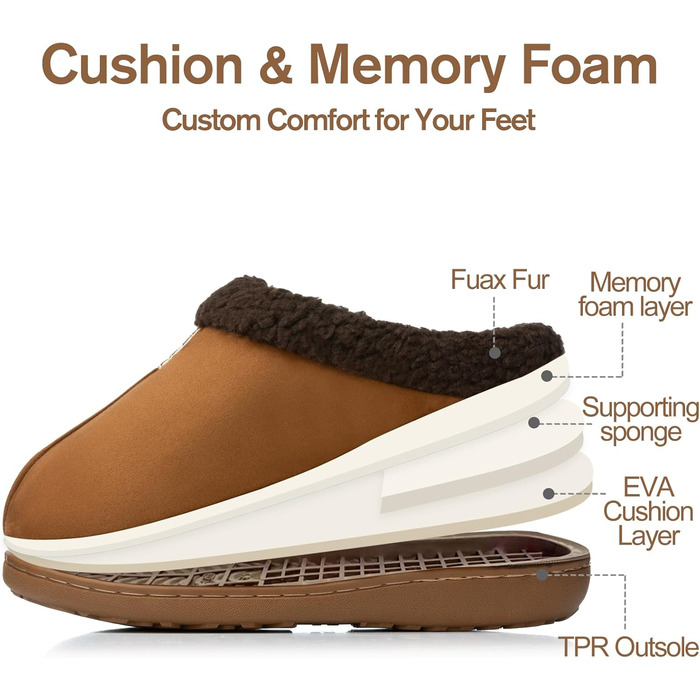 Чоловічі халапи з замші з меморі-піною, для дому та вулиці, теплі зимові халапи з антиковзкою підошвою, подарунок для чоловіка, тата (Колір: коричневий, розмір: 47/48 EU)