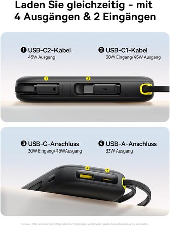 Power Bank Baseus QPow3 20000mAh 45W з 3 USB-C та 1 USB-A, LED дисплеєм, PD3.0/QC4.0, чорний