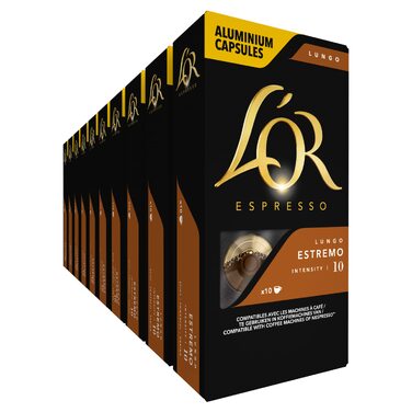 Кавові капсули L'OR Espresso Lungo Estremo для Nespresso, 100 капсул (10 паків по 10 шт)