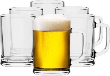 TREND FOR HOME Beer Stein Set of 6, 0.5 Liter with Comfortable Handle, Glass Mug 0.5 Liter Beer Glass, Beer Stein, Beer Glasses 0.5 Beer Mug, Beer Maßkrug Glass Beer Steins Maßkrug Transparent | Ulf