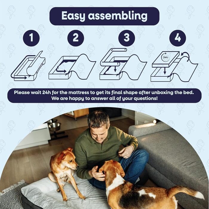 Ортопедичне ліжко для собак великих порід, диванчик для собак з високим бортиком, ліжко для домашніх тварин, собаче ліжко-софа, бавовняне льон та штучне хутро (Сірий, L(90 * 68 * 20 см))