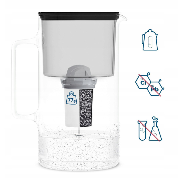 Скляний фільтр-кувшин Wessper D2 BOROSILICATE 3л, чорний + 5 фільтрів