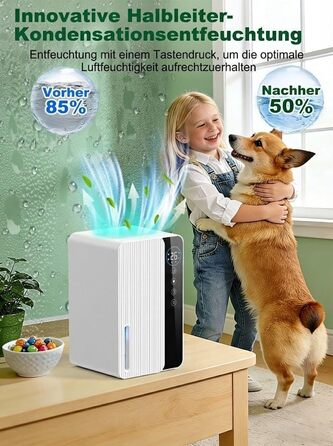 Електричний осушувач повітря 1800 мл, енергозберігаючий, для спальні та ванної кімнати, 22,5W, тихий режим, таймер, автовимкнення (550 мл/день)