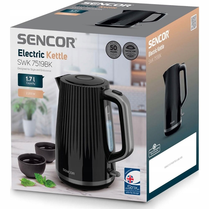 Бездротовий електричний чайник Sencor 7519BK, 2200 Вт, 1,7 л, чорний