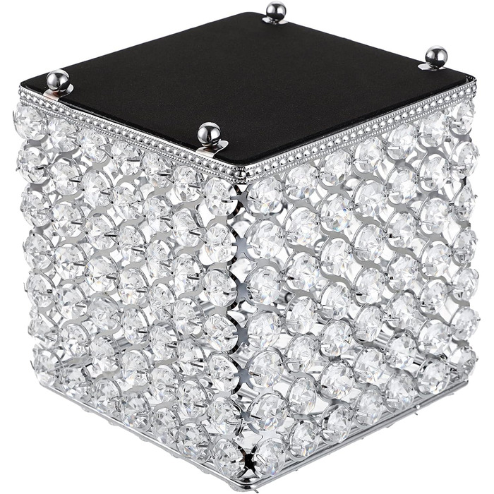 SUMNACON Crystal Silver Cosmetic Tissue Box Made of Glass and Metal, Pocket Tissue Box, Tissue Dispenser. Tissue box decoration for living room, dining room, hotel, restaurant, office, square.