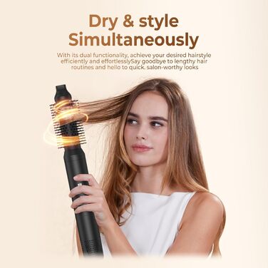 Набір для укладки волосся 6 в 1: фен-щітка, плойка, випрямляч, термощітка, фен, для всіх типів волосся (Чорний)