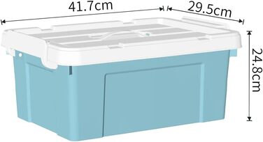 Cetomo 65 l x 6 Plastic Storage Box, Tote Bag, Organizer Container with Robust Lid and Secure Locking Buckles, Stackable, 6 Pieces, Blue with Buckle (20L*6)